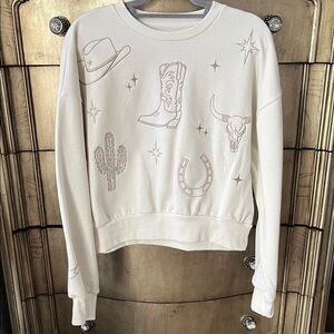 Western Graphic Women's Sweater - Cream